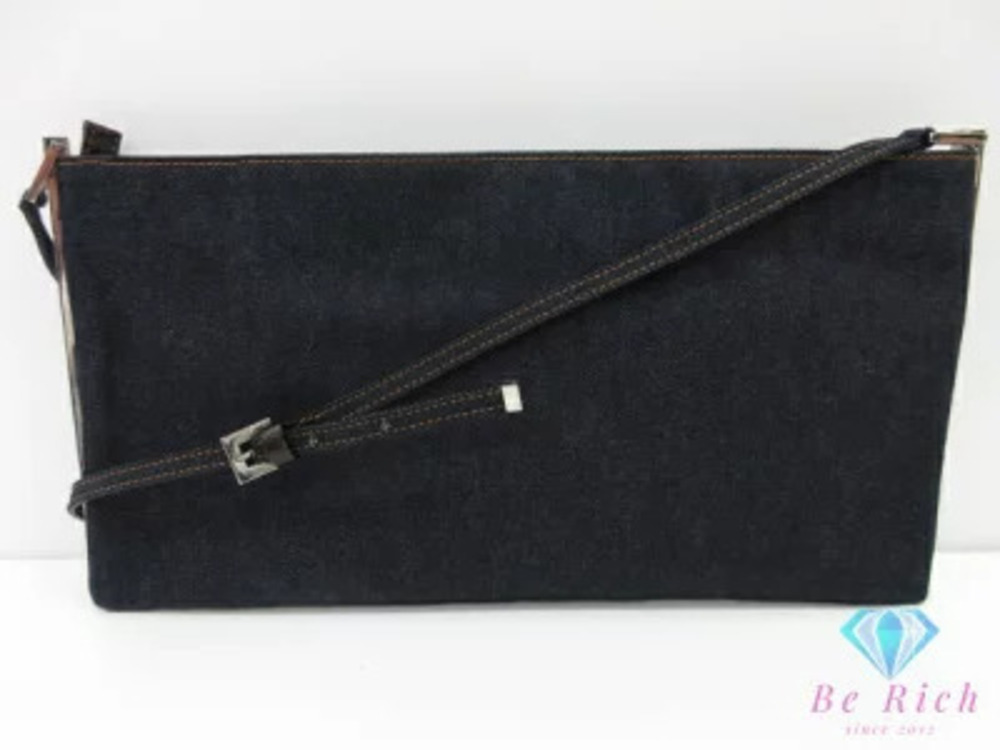Fendi Denim Shoulder Bag Indigo Blue Leather Crossbody